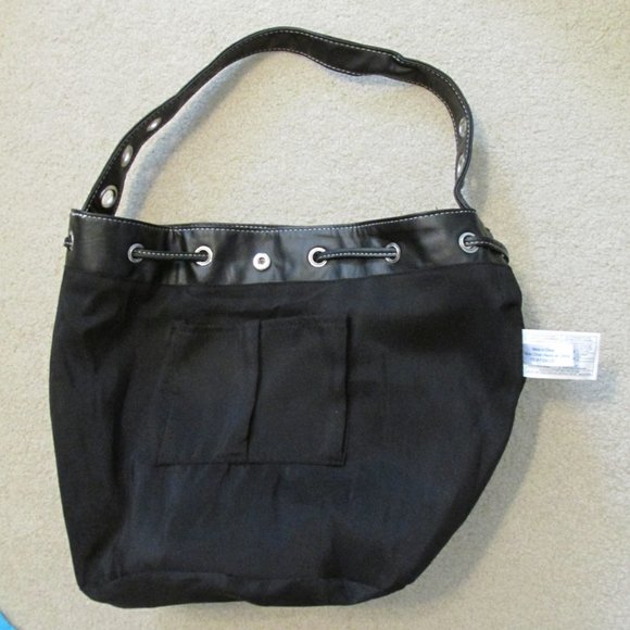 AVON PURSE BLACK BAG METAL EYELETS PUNK HOBO DRAWSTRING LARGE SHOULDER - Picture 5 of 12